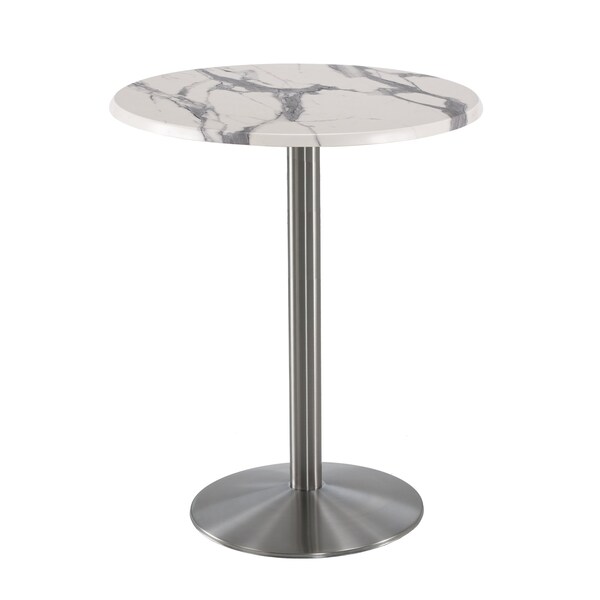 42" Tall OD214 Stainless Steel Table Base 22" Diameter 30" Diameter White Marble Top